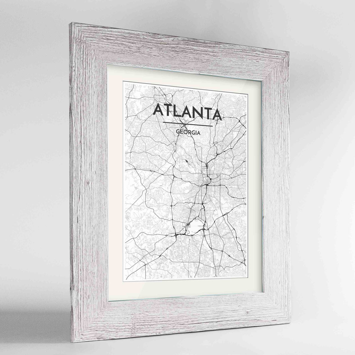 Framed Atlanta Map Art Print 24x36&quot; Western White frame Point Two Design Group