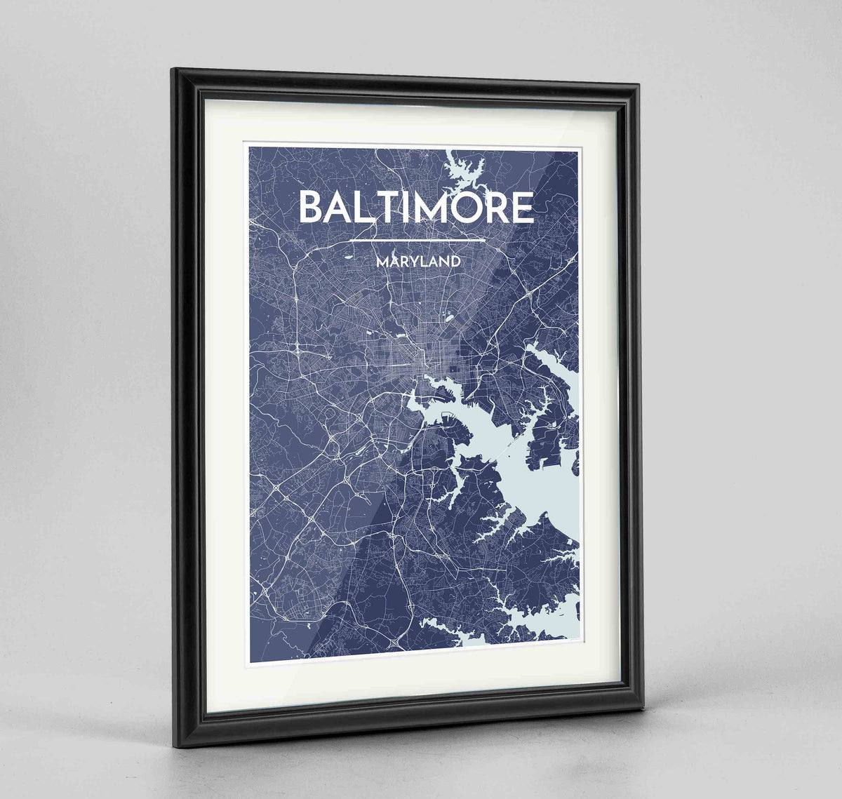 Framed Baltimore Map Art Print 24x36&quot; Traditional Black frame Point Two Design Group