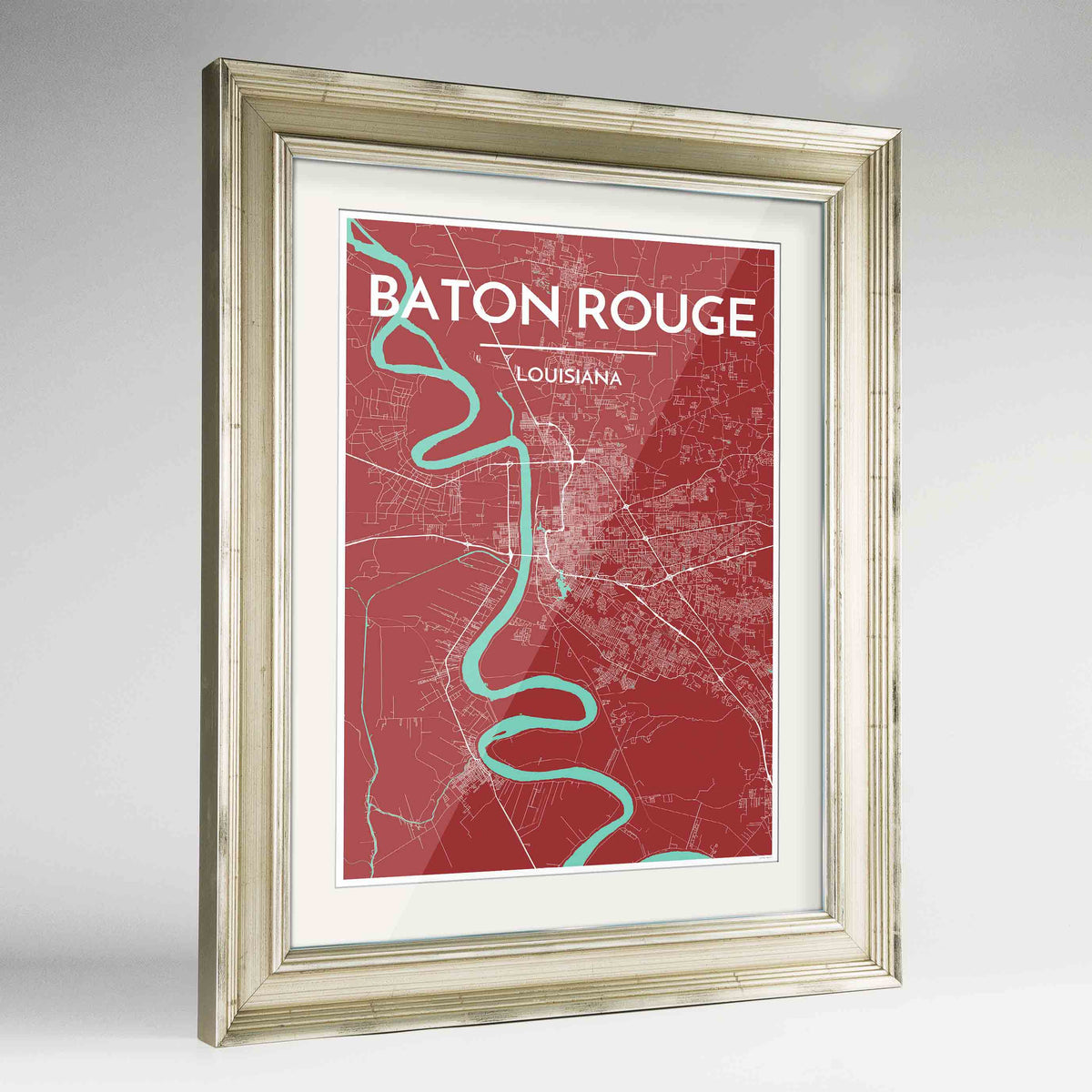 Framed Baton Rouge Map Art Print 24x36&quot; Champagne frame Point Two Design Group