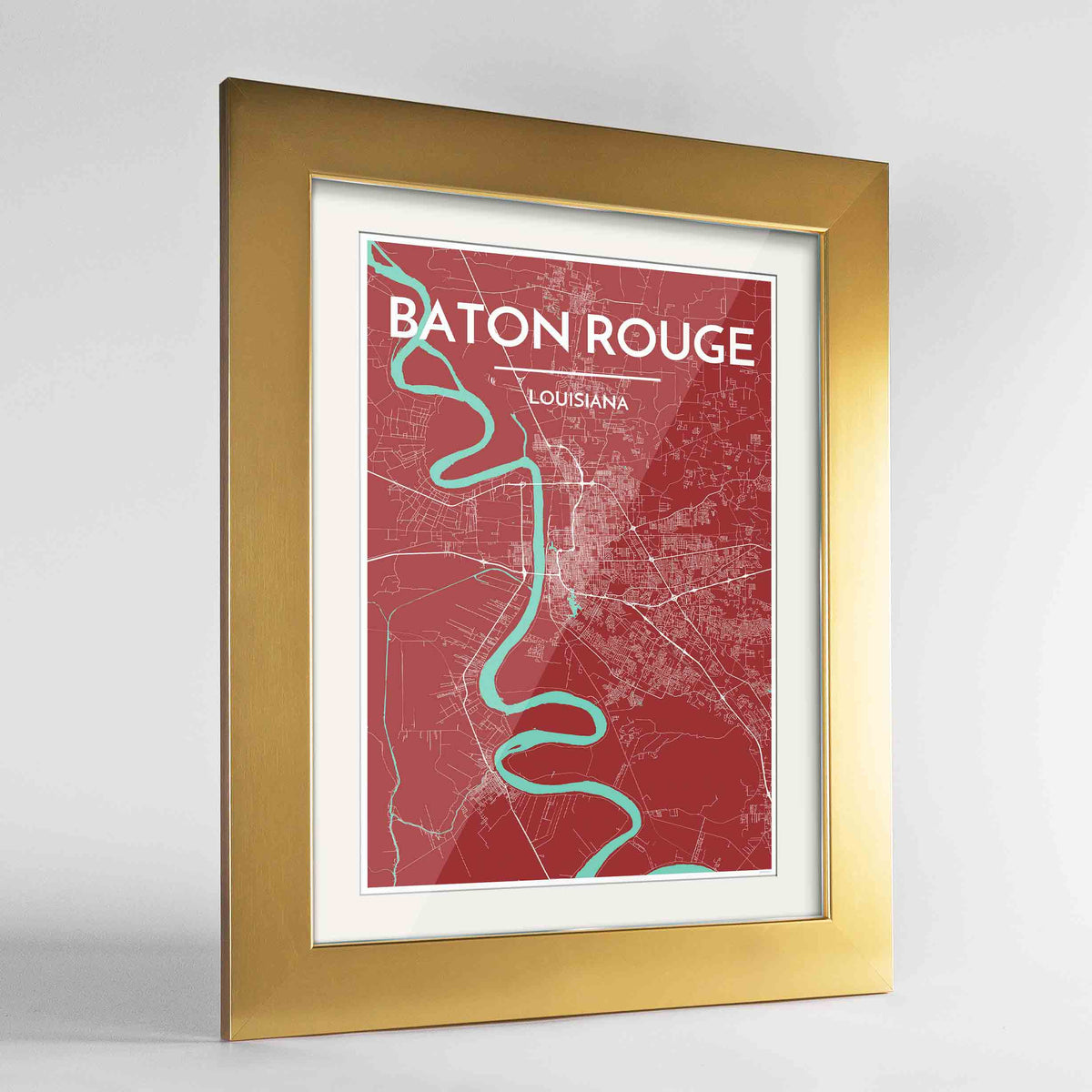 Framed Baton Rouge Map Art Print 24x36&quot; Gold frame Point Two Design Group