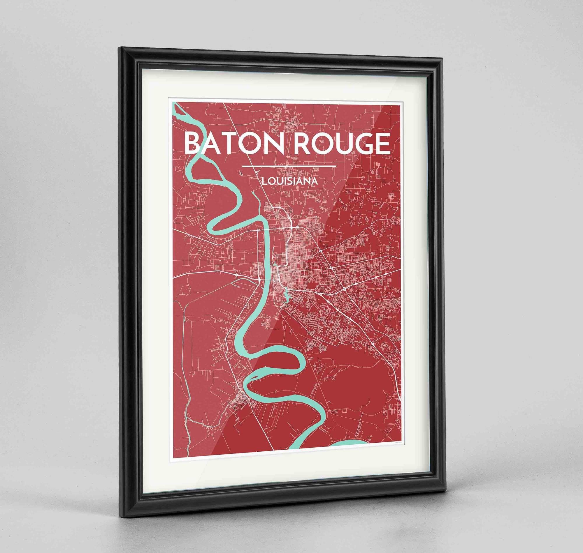 Framed Baton Rouge Map Art Print 24x36" Traditional Black frame Point Two Design Group