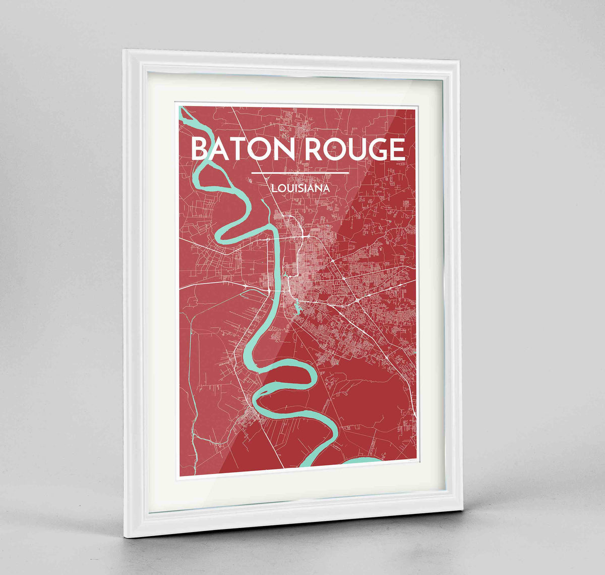 Framed Baton Rouge Map Art Print 24x36&quot; Traditional White frame Point Two Design Group