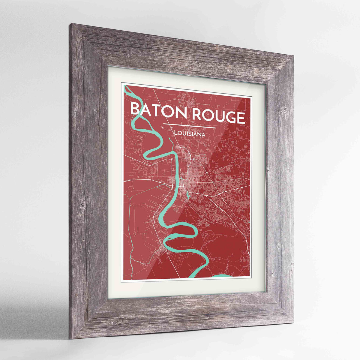 Framed Baton Rouge Map Art Print 24x36&quot; Western Grey frame Point Two Design Group
