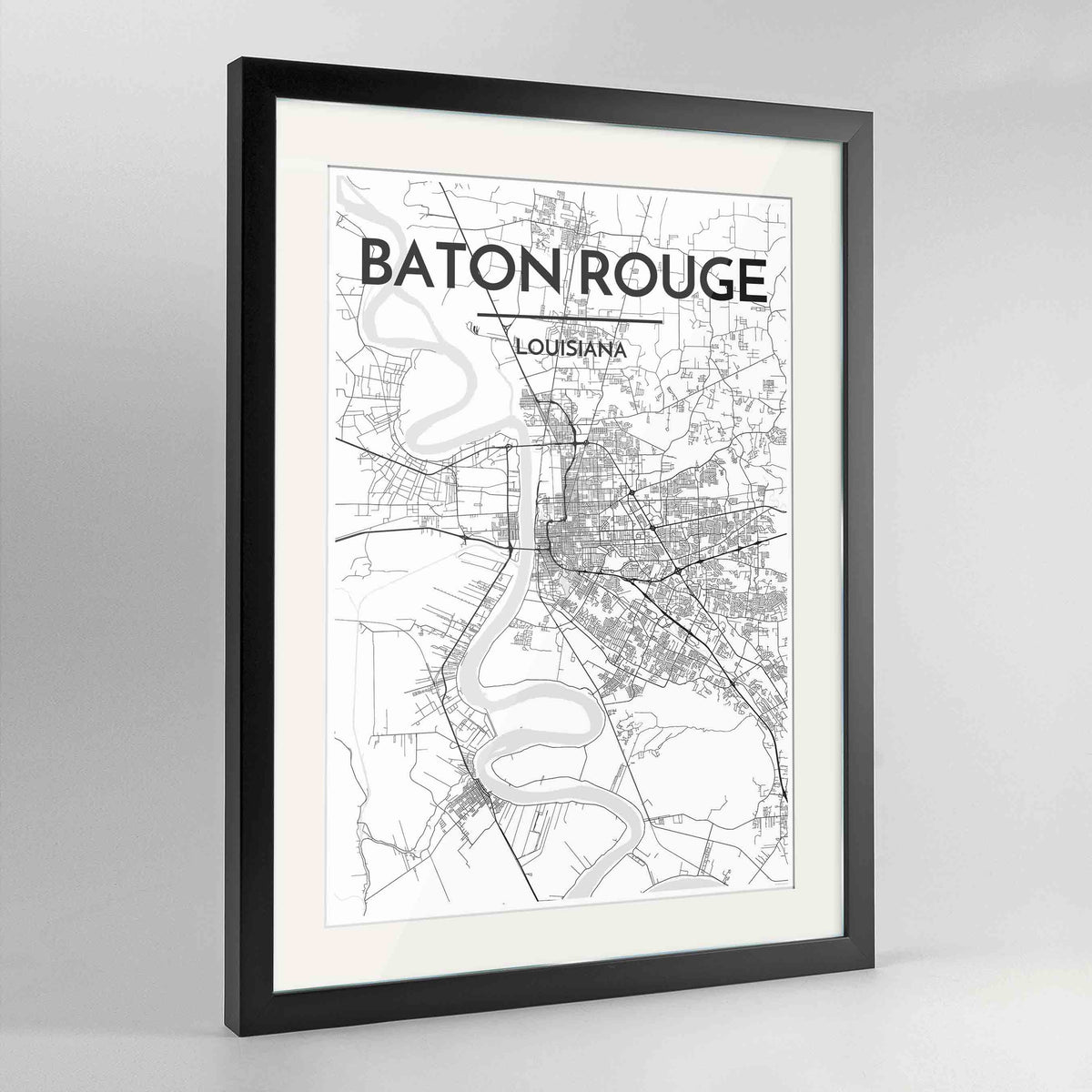 Framed Baton Rouge Map Art Print 24x36&quot; Contemporary Black frame Point Two Design Group
