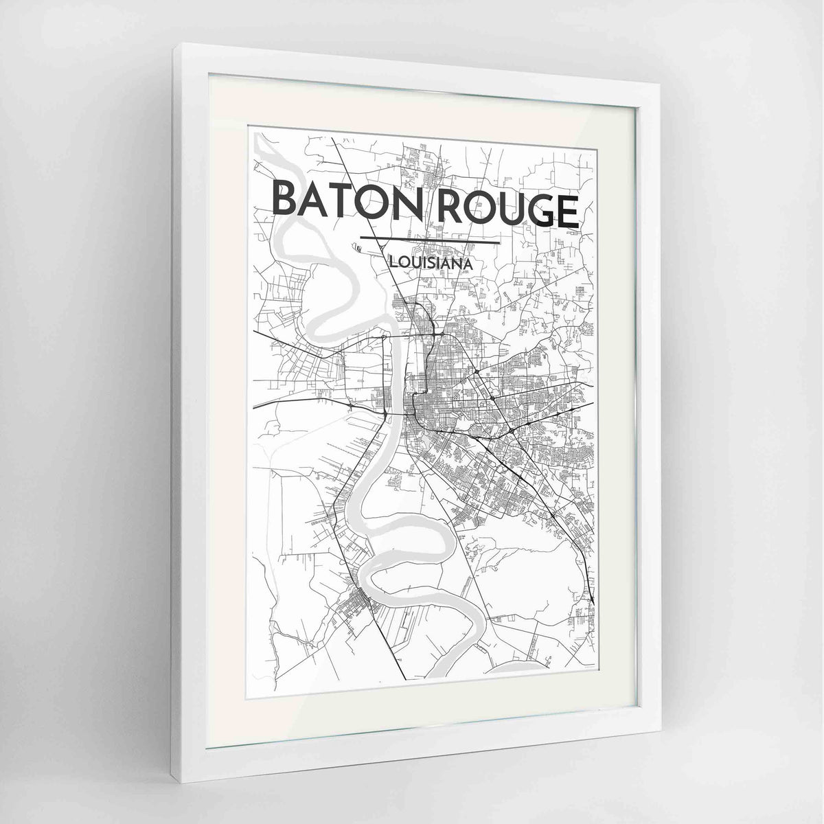 Framed Baton Rouge Map Art Print 24x36&quot; Contemporary White frame Point Two Design Group