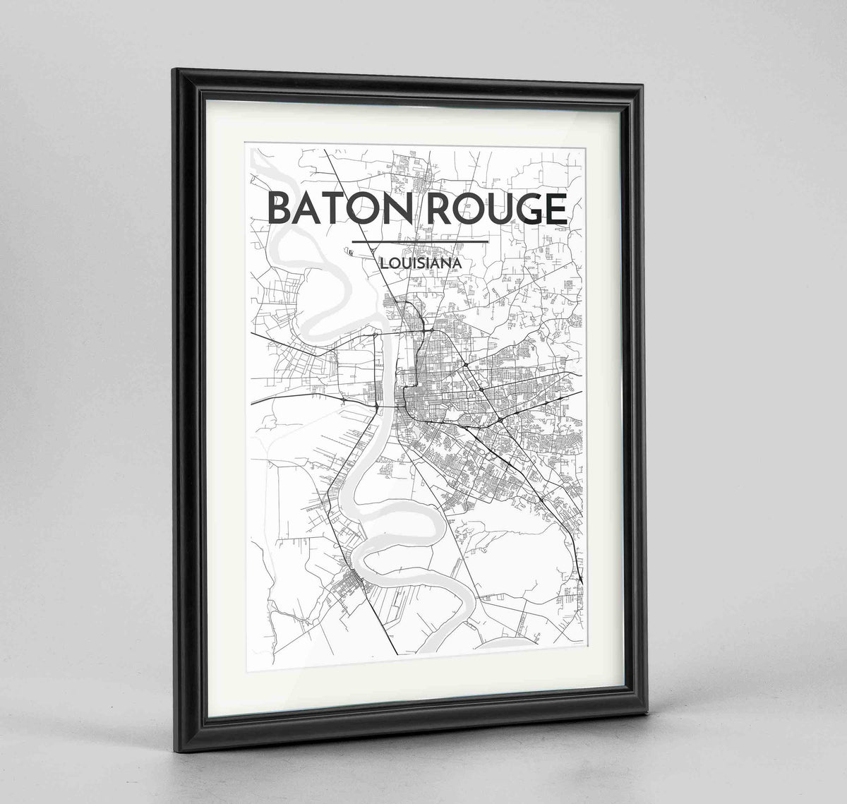 Framed Baton Rouge Map Art Print 24x36&quot; Traditional Black frame Point Two Design Group