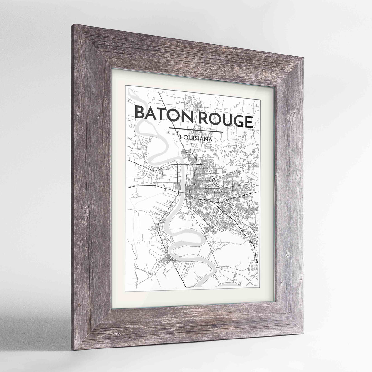 Framed Baton Rouge Map Art Print 24x36&quot; Western Grey frame Point Two Design Group
