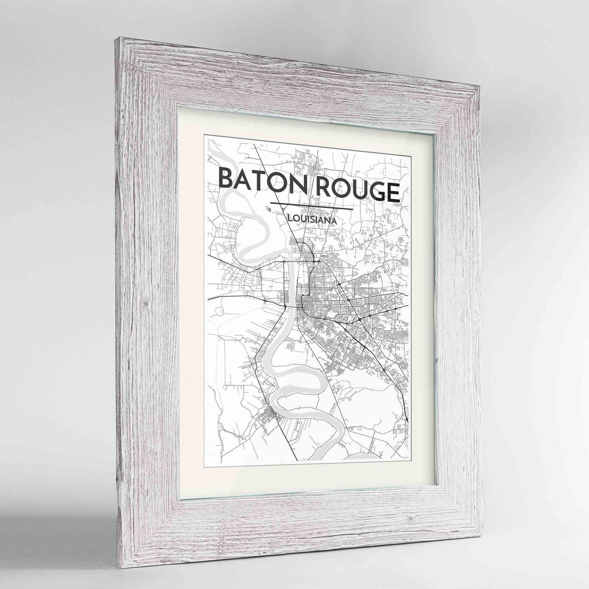 Framed Baton Rouge Map Art Print 24x36&quot; Western White frame Point Two Design Group