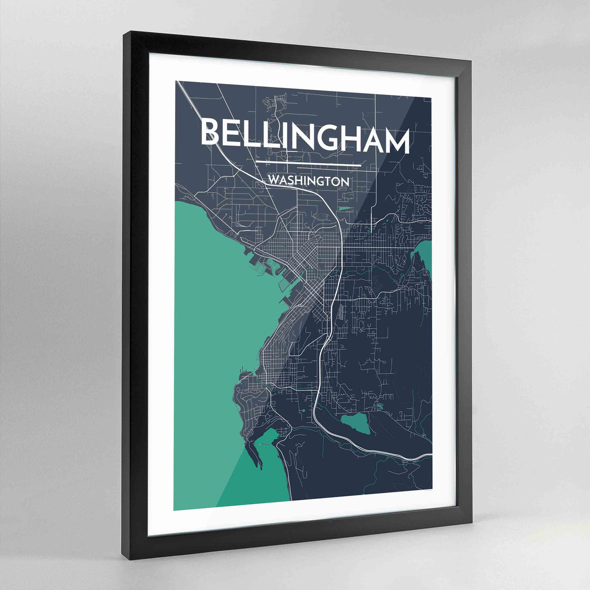 Framed Bellingham Map Art Print - Point Two Design
