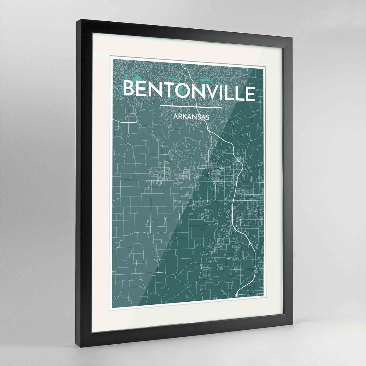 Framed Bentonville Map Art Print 24x36&quot; Contemporary Black frame Point Two Design Group