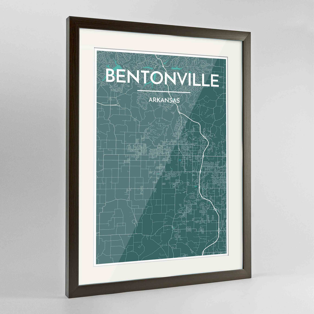 Framed Bentonville Map Art Print 24x36&quot; Contemporary Walnut frame Point Two Design Group