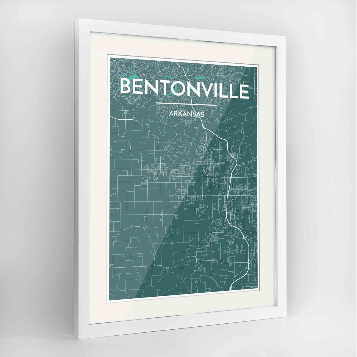 Framed Bentonville Map Art Print 24x36&quot; Contemporary White frame Point Two Design Group