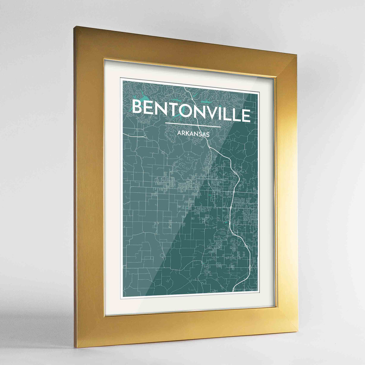 Framed Bentonville Map Art Print 24x36&quot; Gold frame Point Two Design Group
