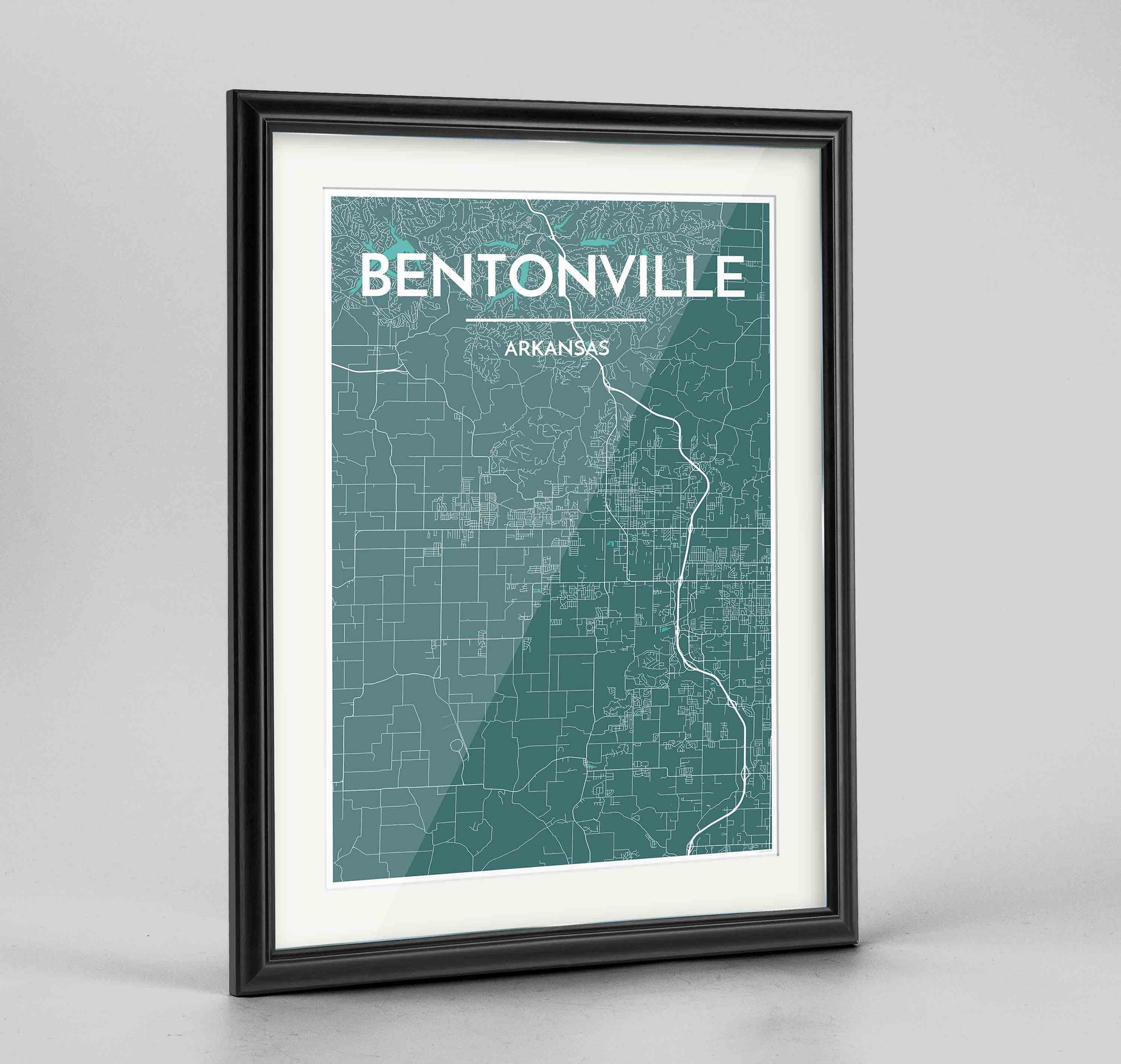 Framed Bentonville Map Art Print 24x36" Traditional Black frame Point Two Design Group