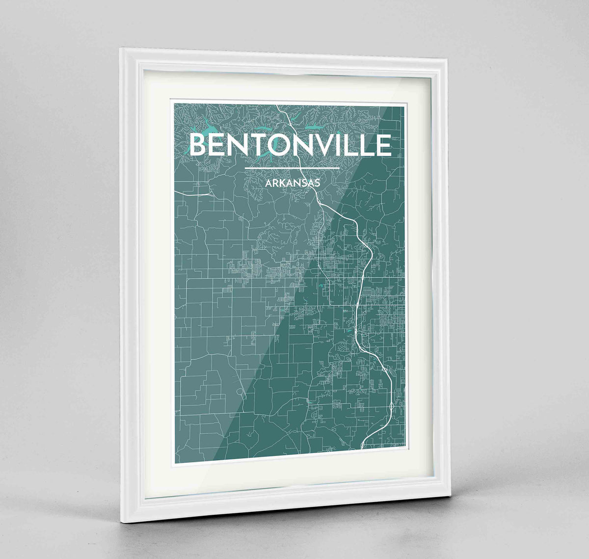 Framed Bentonville Map Art Print 24x36&quot; Traditional White frame Point Two Design Group
