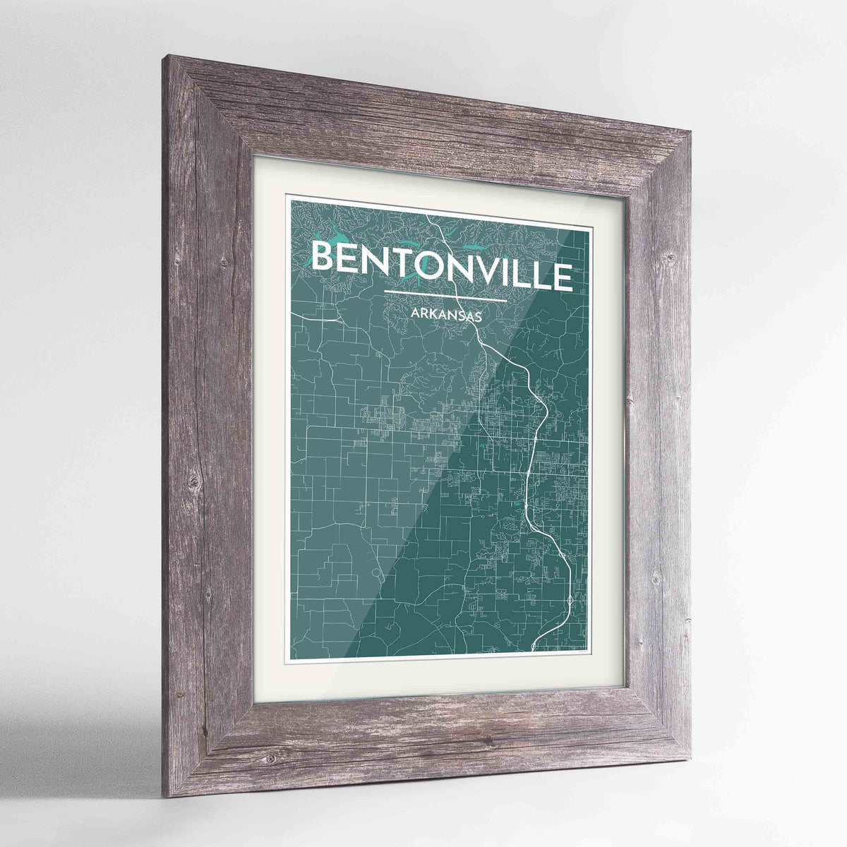 Framed Bentonville Map Art Print 24x36&quot; Western Grey frame Point Two Design Group