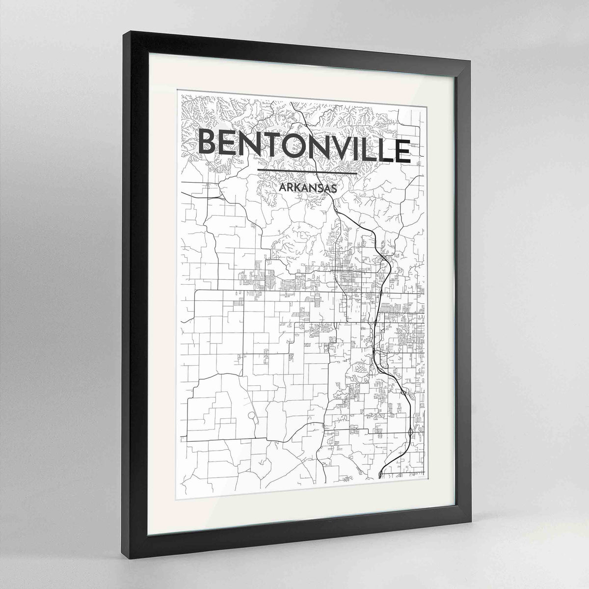 Framed Bentonville Map Art Print 24x36&quot; Contemporary Black frame Point Two Design Group
