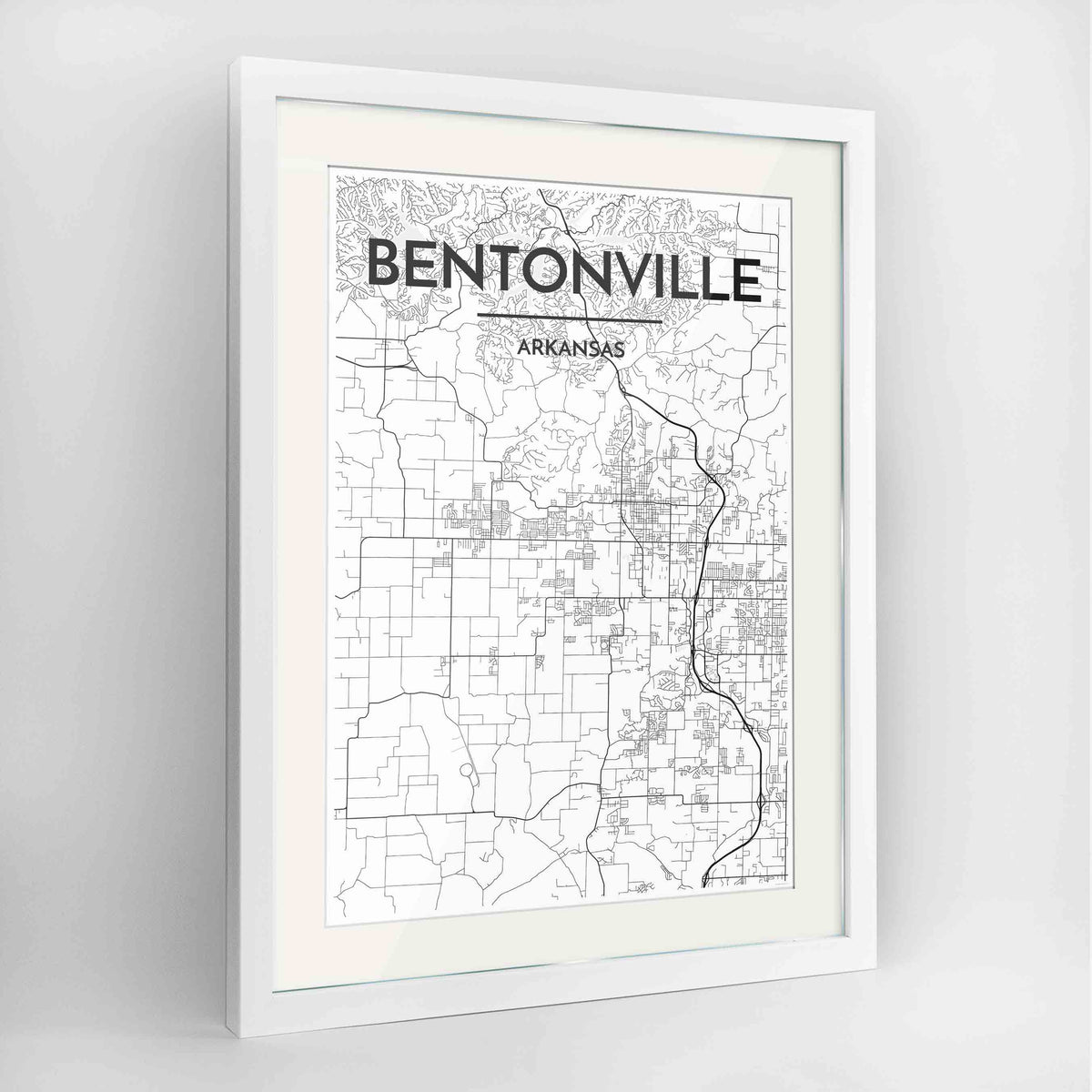 Framed Bentonville Map Art Print 24x36&quot; Contemporary White frame Point Two Design Group