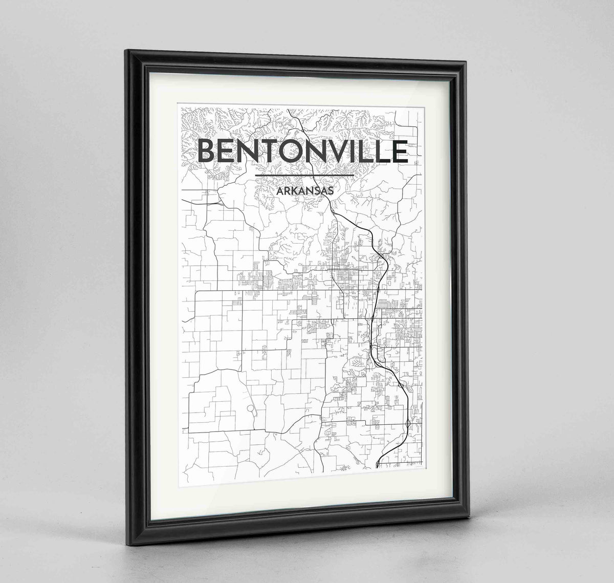 Framed Bentonville Map Art Print 24x36&quot; Traditional Black frame Point Two Design Group