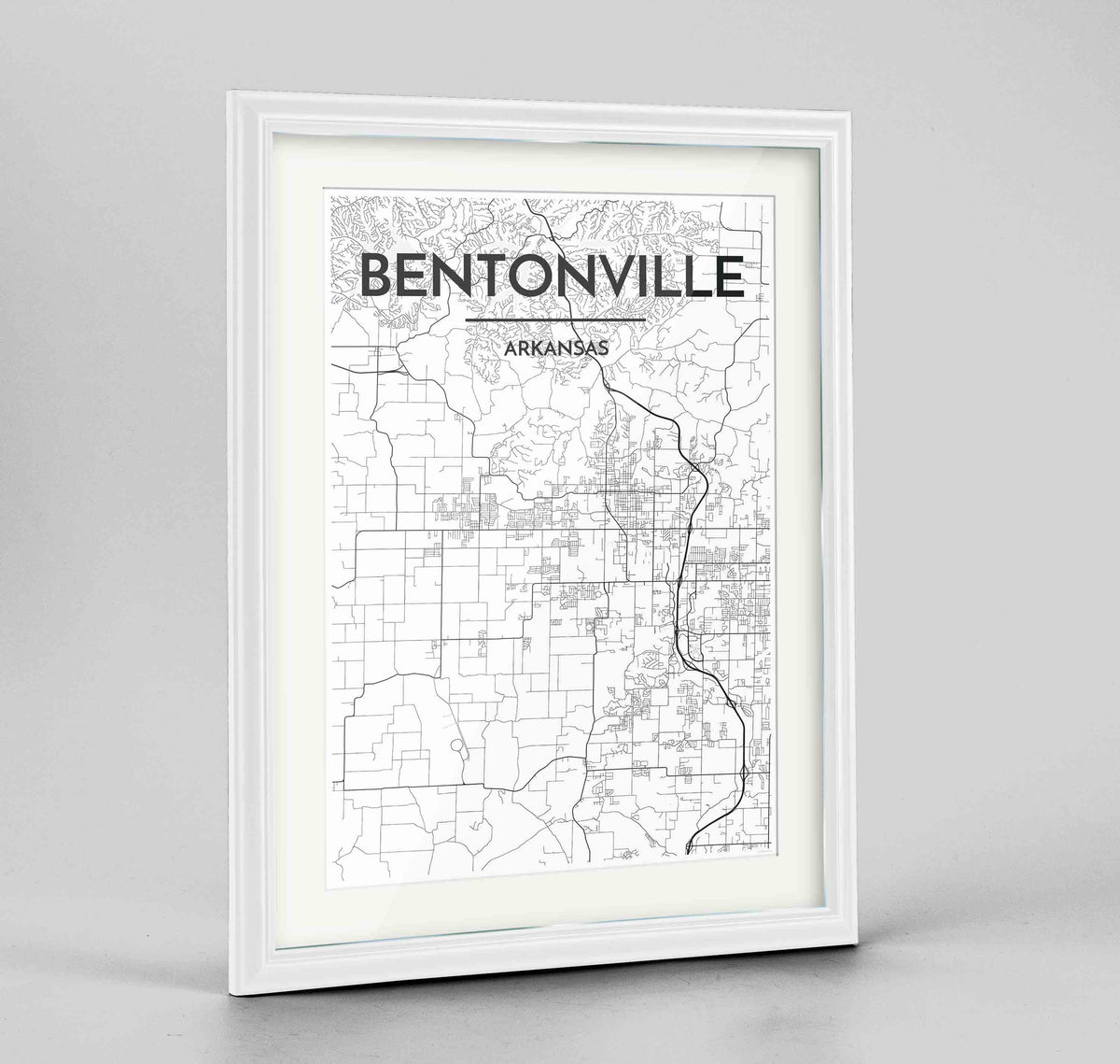 Framed Bentonville Map Art Print 24x36&quot; Traditional White frame Point Two Design Group