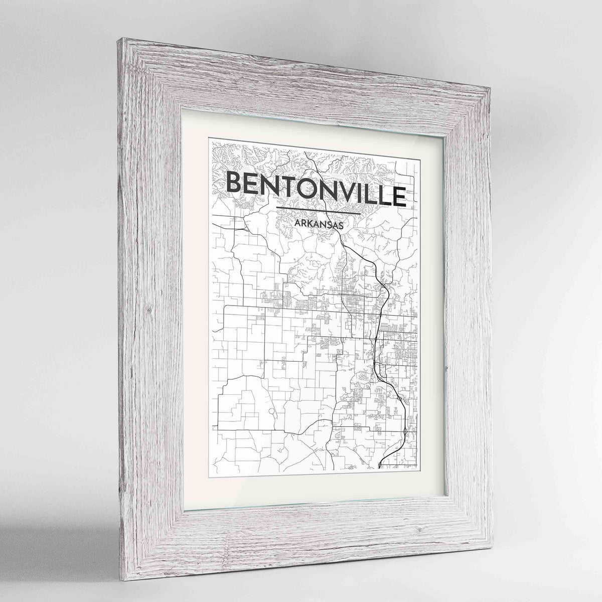 Framed Bentonville Map Art Print 24x36&quot; Western White frame Point Two Design Group