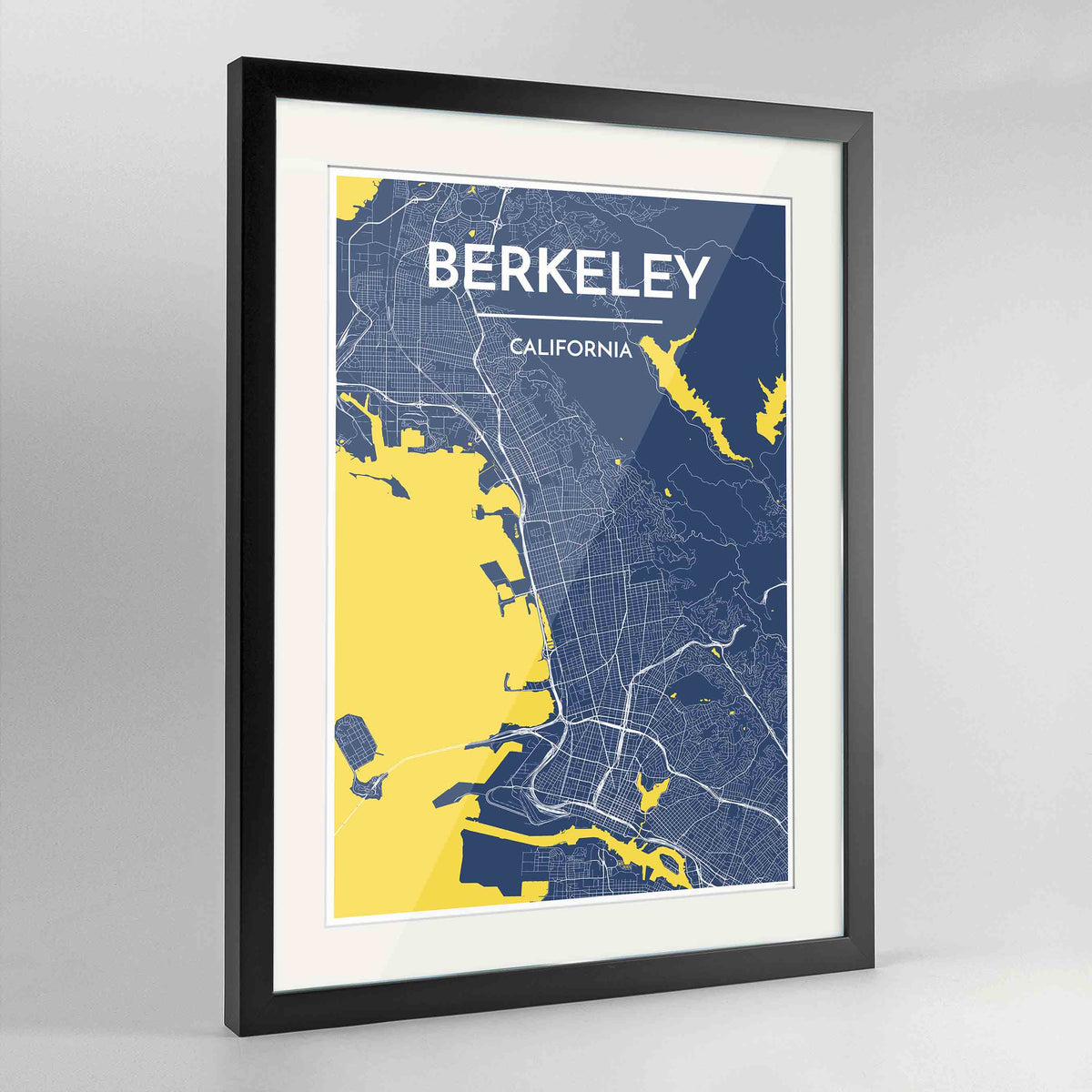 Framed Berkeley Map Art Print 24x36&quot; Contemporary Black frame Point Two Design Group