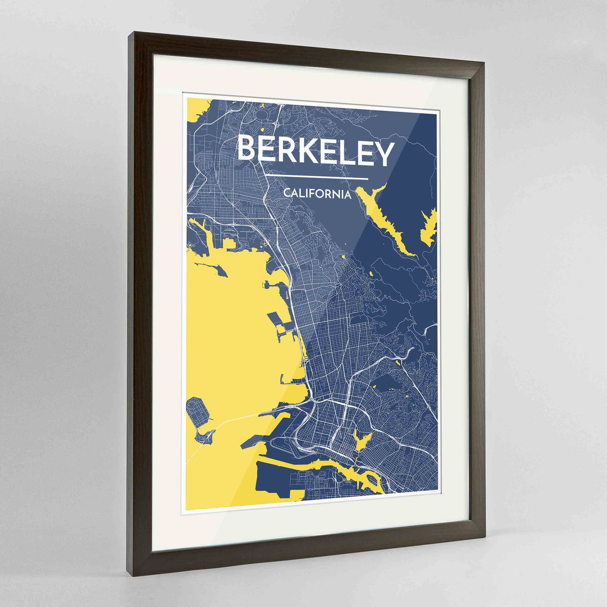 Framed Berkeley Map Art Print 24x36&quot; Contemporary Walnut frame Point Two Design Group