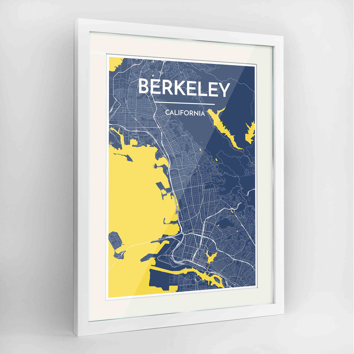 Framed Berkeley Map Art Print 24x36&quot; Contemporary White frame Point Two Design Group