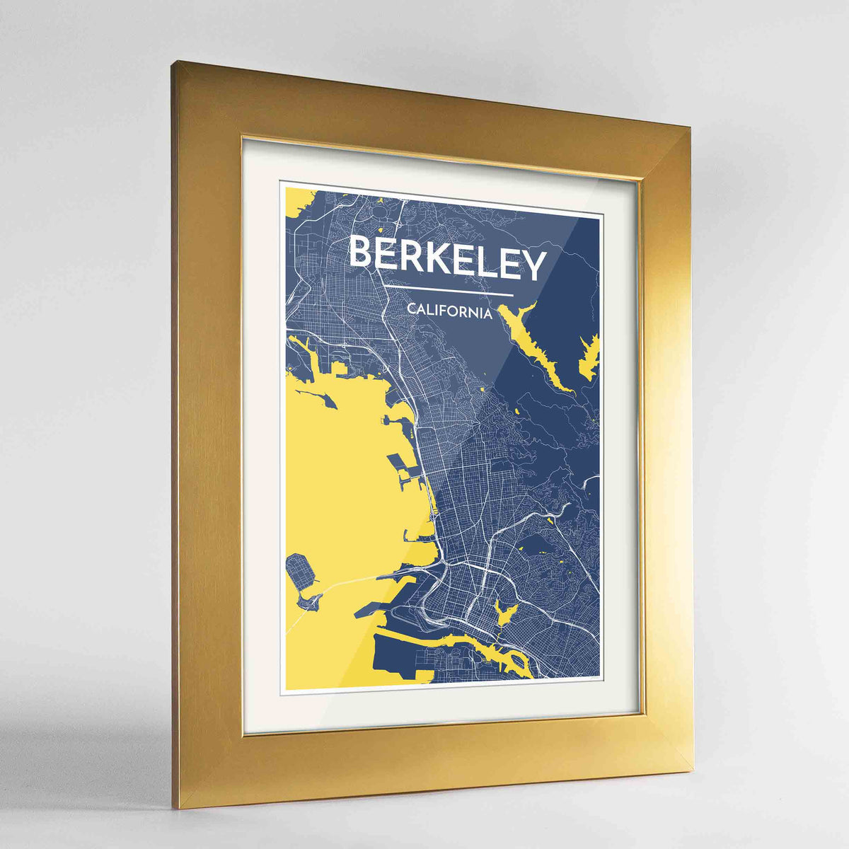 Framed Berkeley Map Art Print 24x36&quot; Gold frame Point Two Design Group