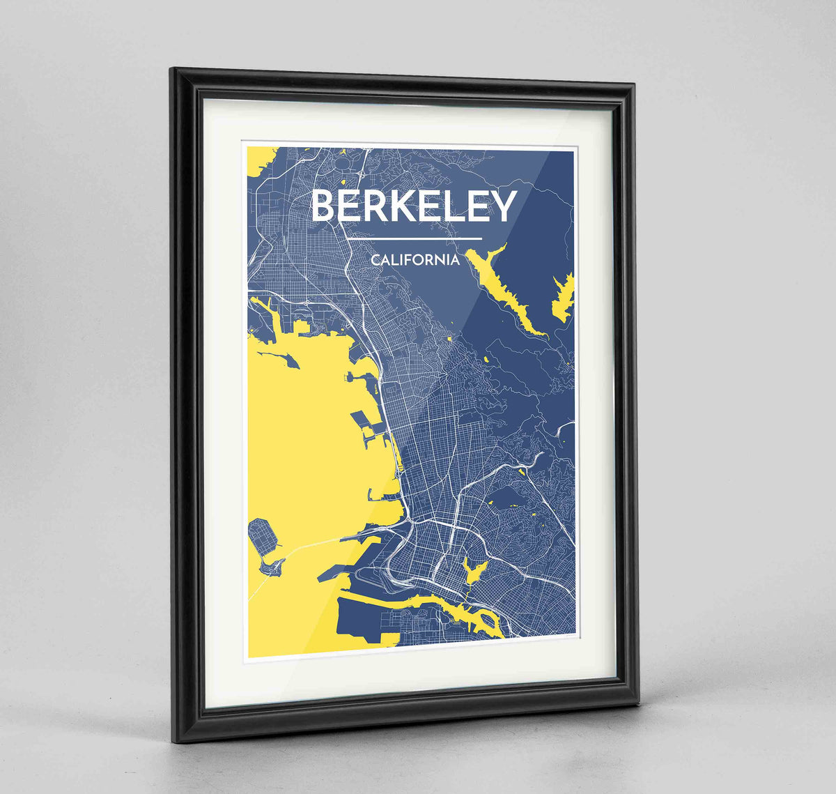 Framed Berkeley Map Art Print 24x36&quot; Traditional Black frame Point Two Design Group