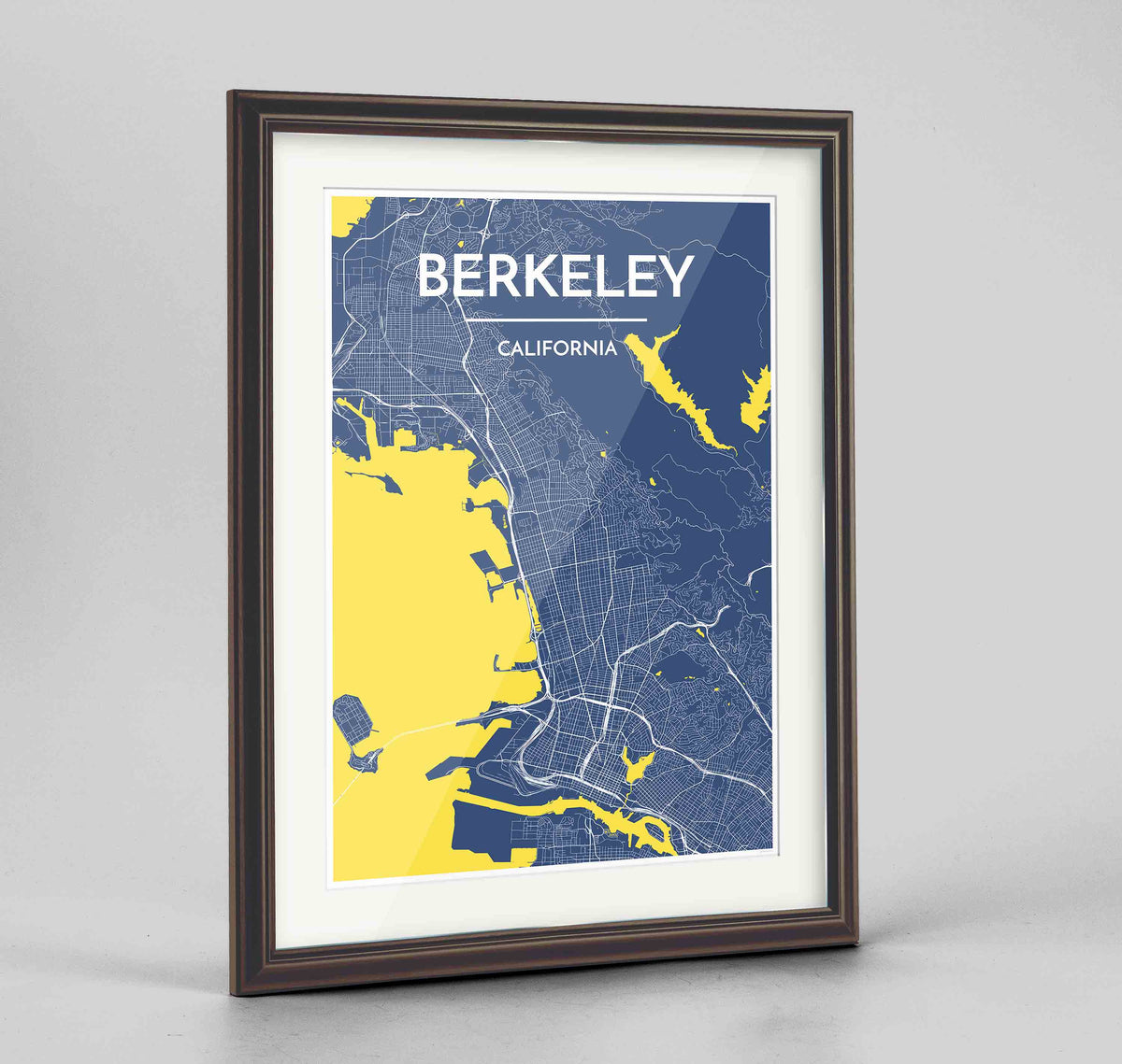 Framed Berkeley Map Art Print 24x36&quot; Traditional Walnut frame Point Two Design Group