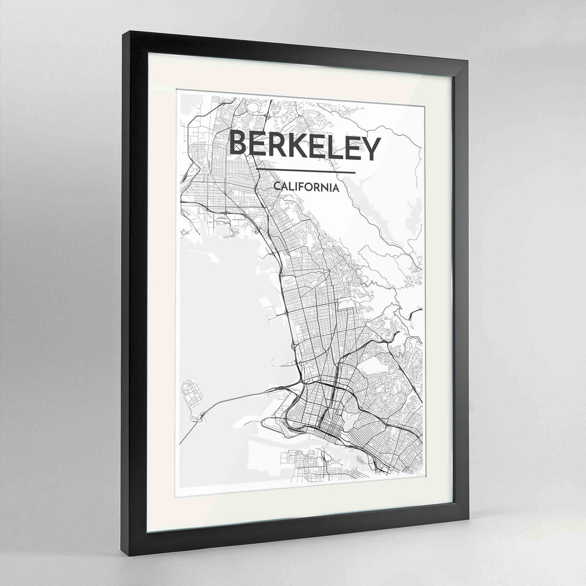 Framed Berkeley Map Art Print 24x36&quot; Contemporary Black frame Point Two Design Group