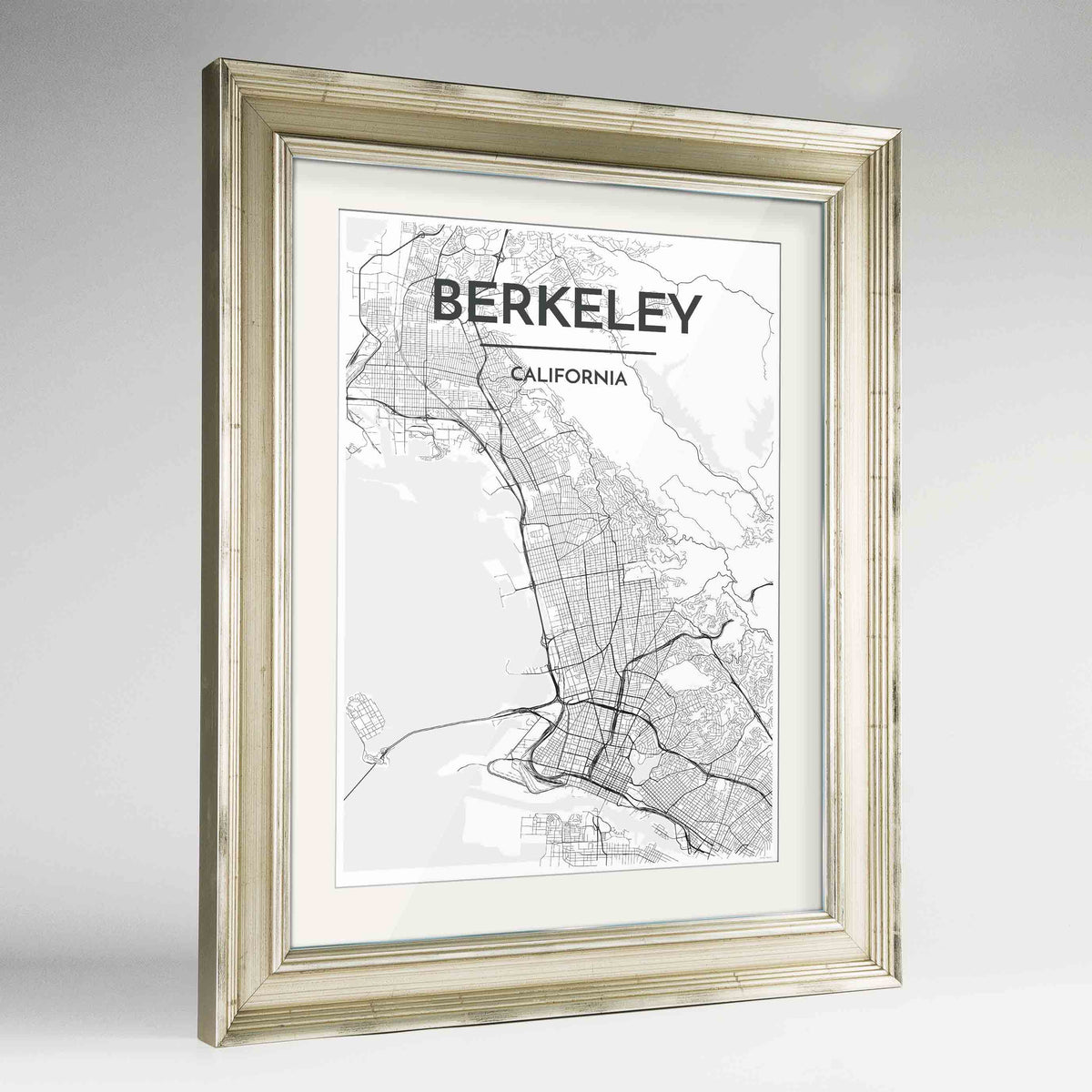 Framed Berkeley Map Art Print 24x36&quot; Champagne frame Point Two Design Group