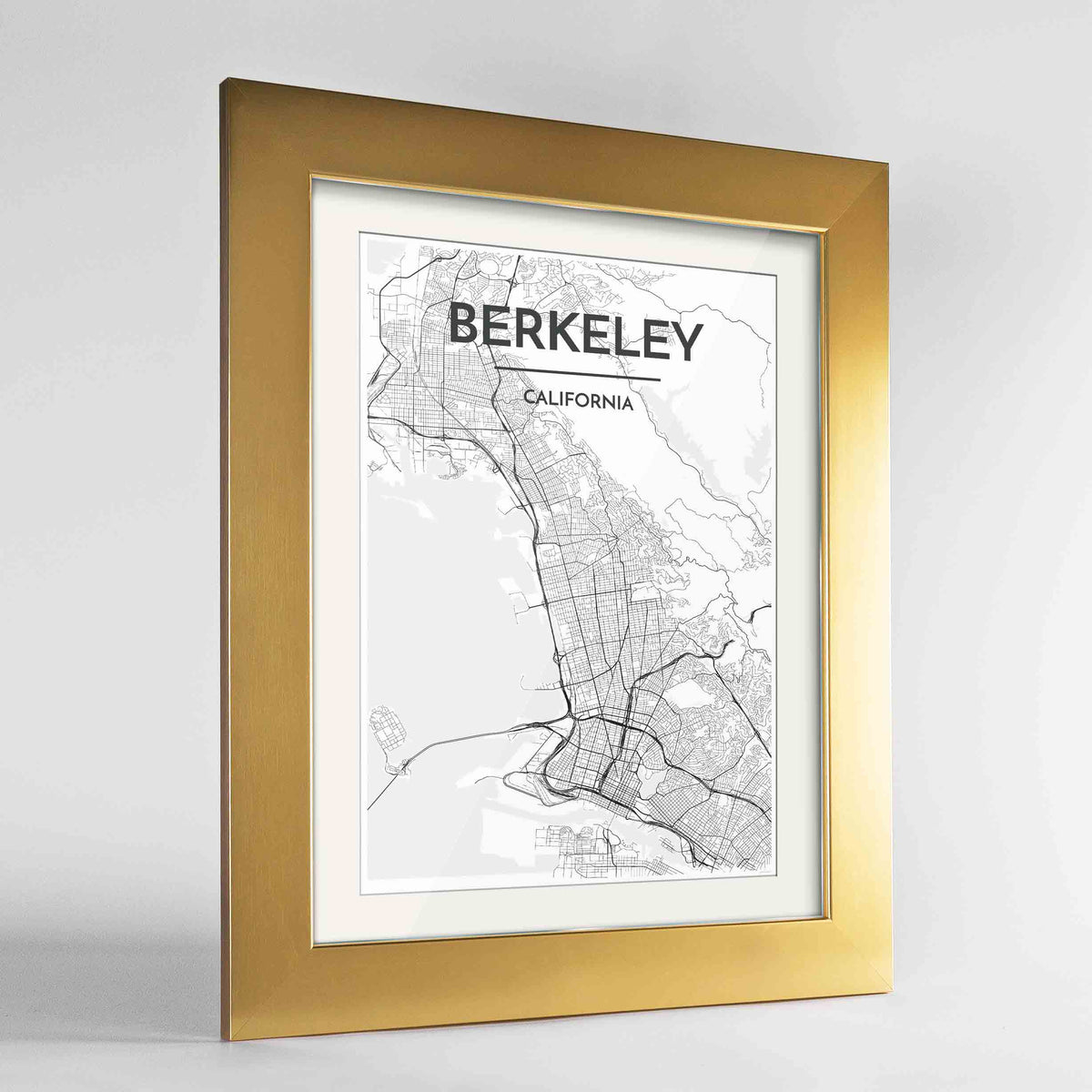 Framed Berkeley Map Art Print 24x36&quot; Gold frame Point Two Design Group