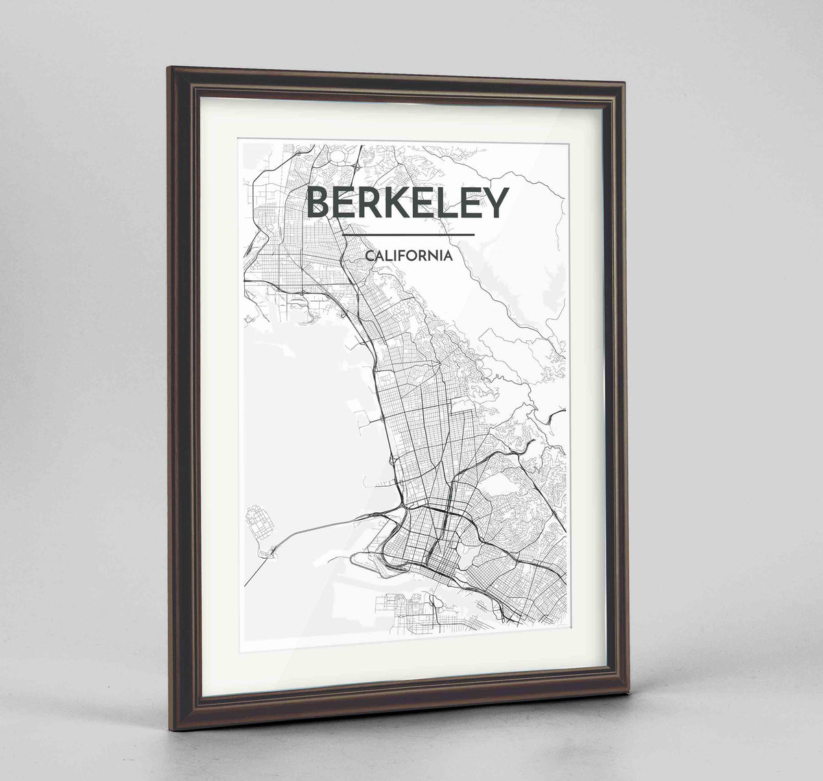 Framed Berkeley Map Art Print 24x36&quot; Traditional Walnut frame Point Two Design Group