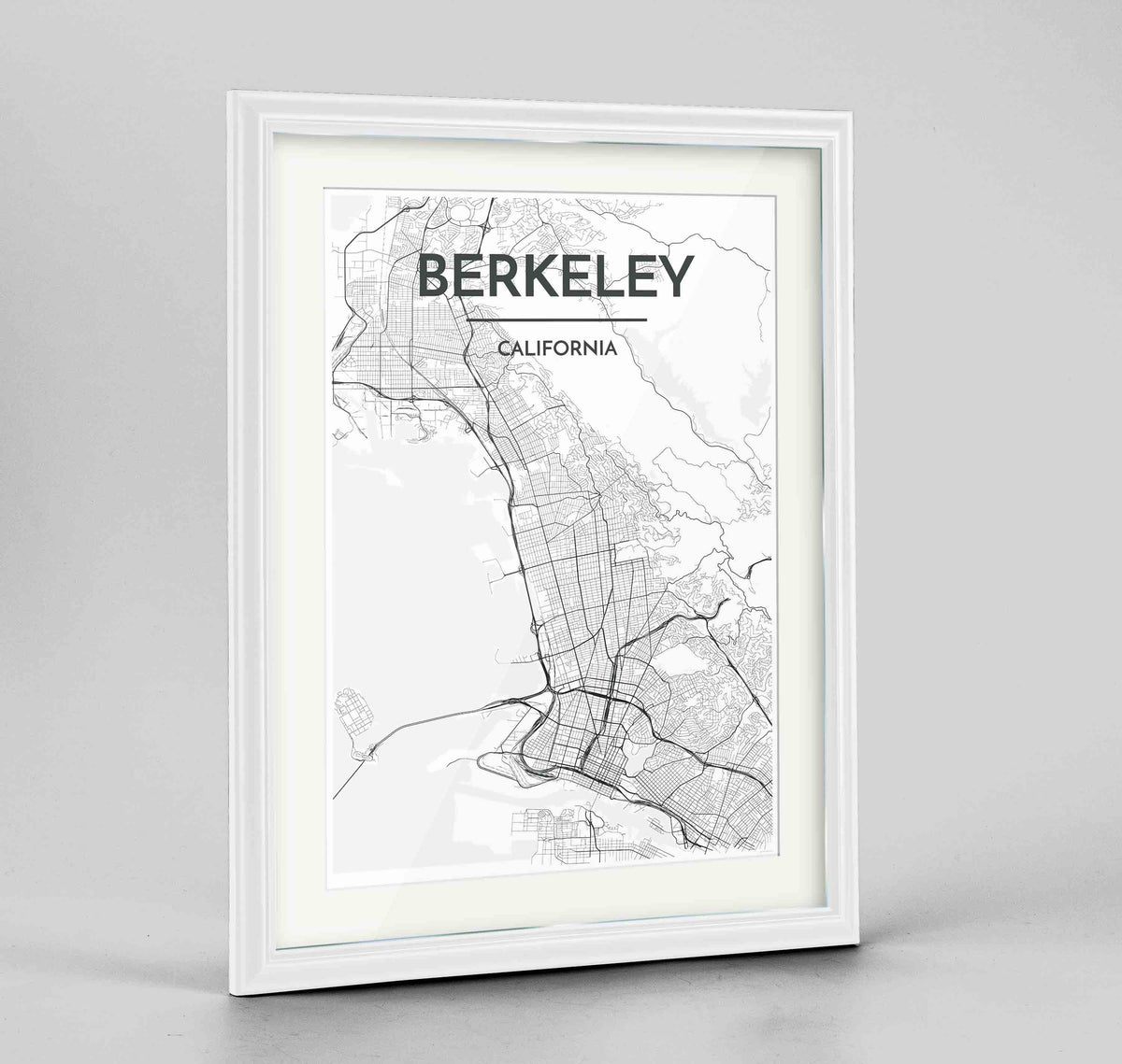 Framed Berkeley Map Art Print 24x36&quot; Traditional White frame Point Two Design Group