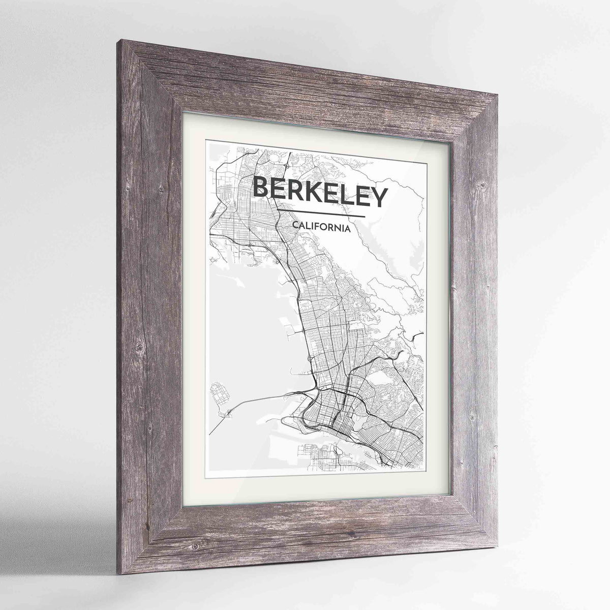 Framed Berkeley Map Art Print 24x36&quot; Western Grey frame Point Two Design Group