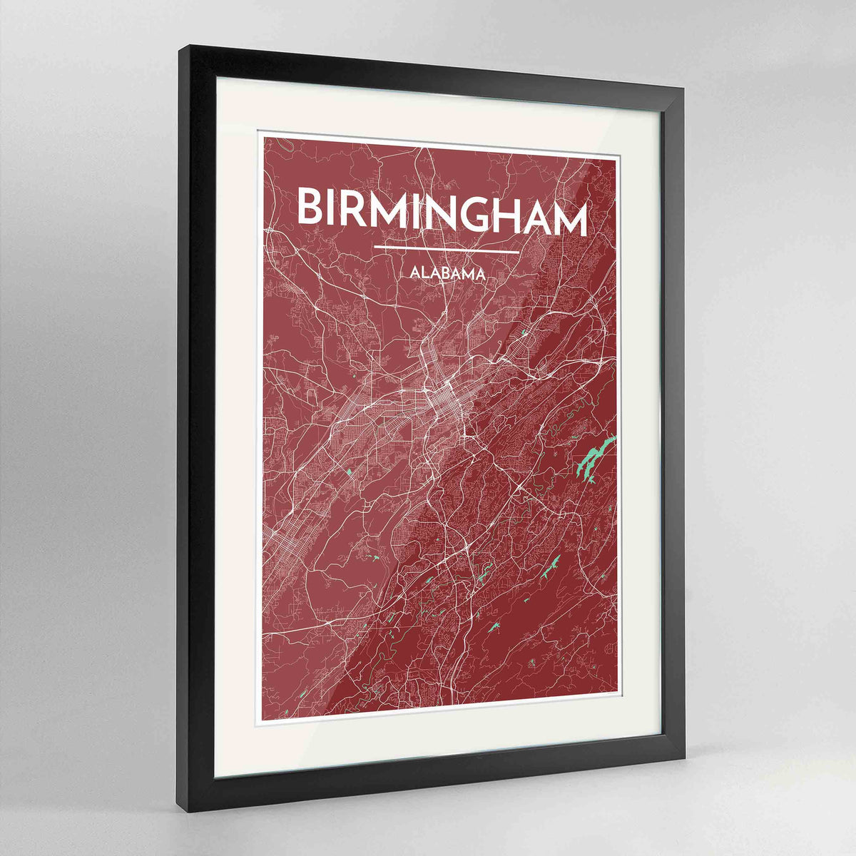 Framed Birmingham - Alabama Map Art Print 24x36&quot; Contemporary Black frame Point Two Design Group