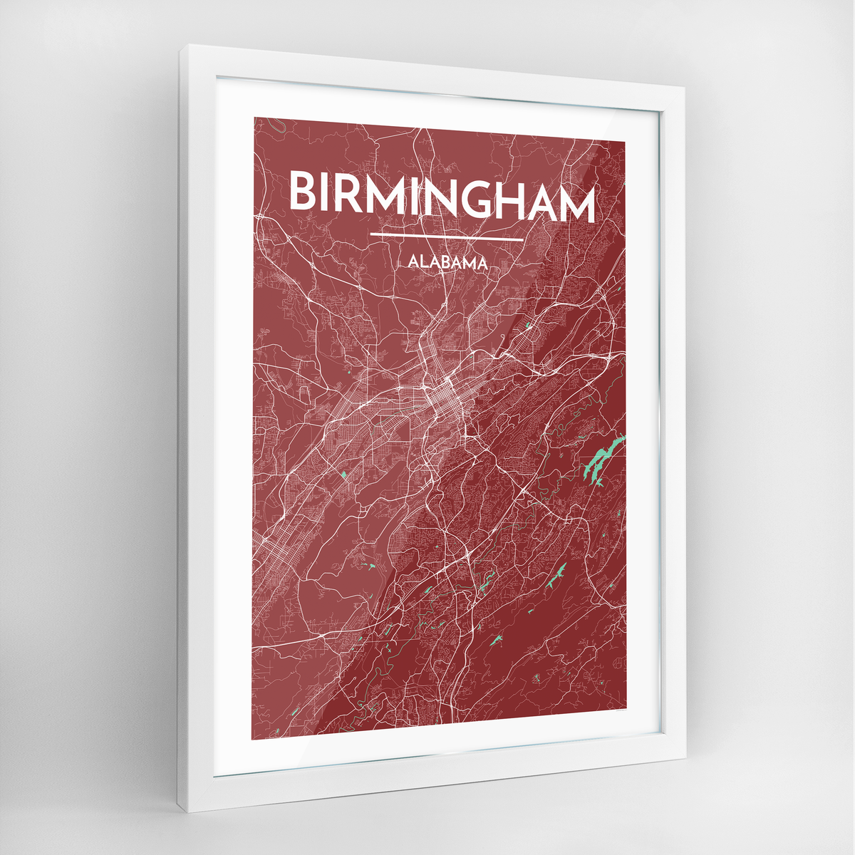 Birmingham, Alabama Map Art Print - Framed