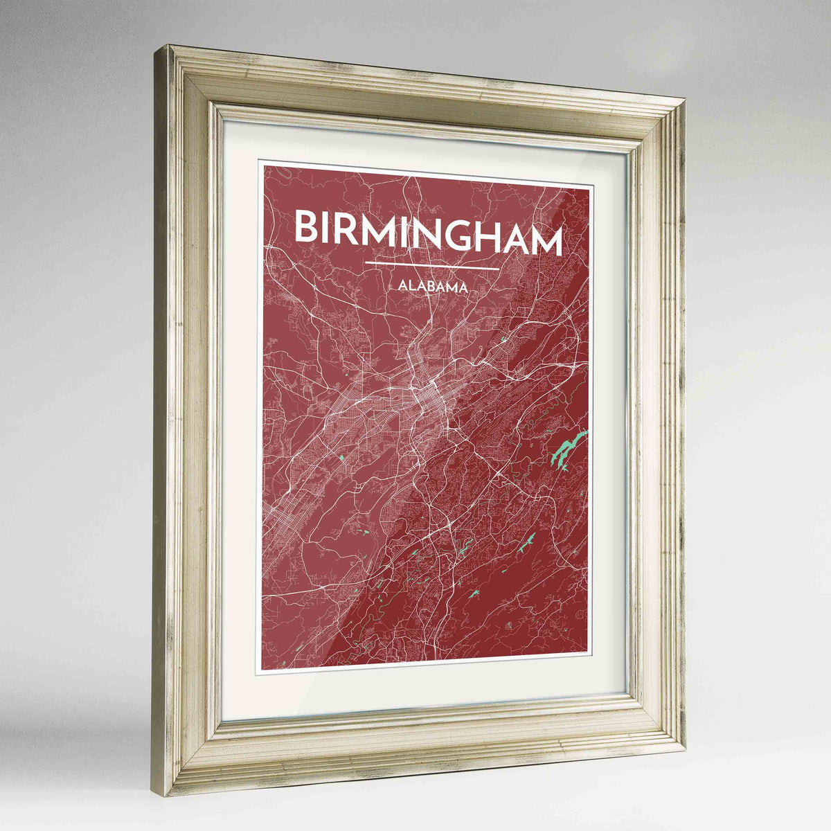 Framed Birmingham - Alabama Map Art Print 24x36&quot; Champagne frame Point Two Design Group