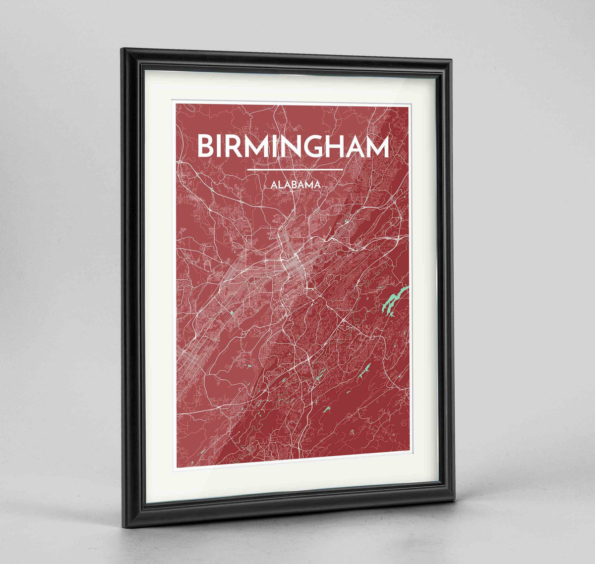 Framed Birmingham - Alabama Map Art Print 24x36&quot; Traditional Black frame Point Two Design Group