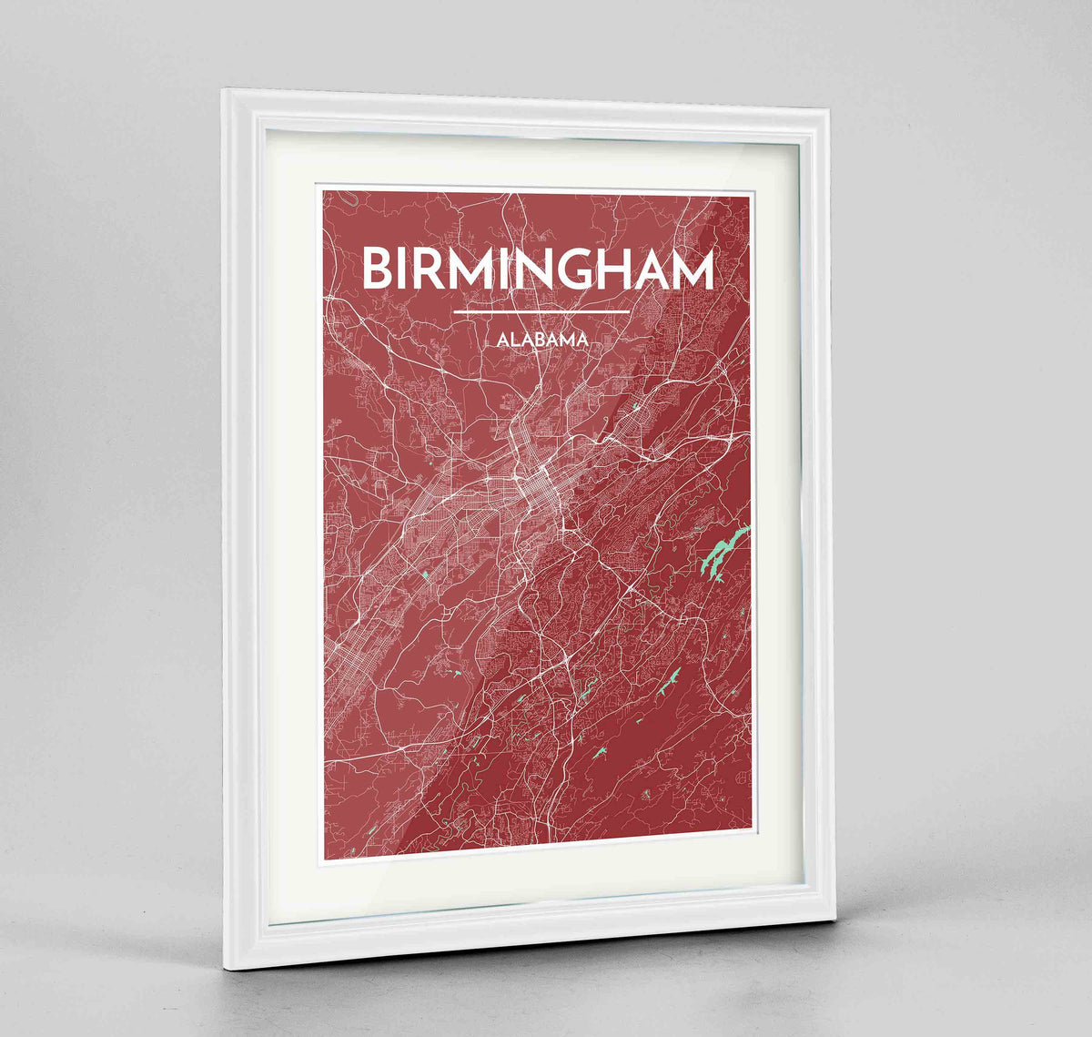 Framed Birmingham - Alabama Map Art Print 24x36&quot; Traditional White frame Point Two Design Group