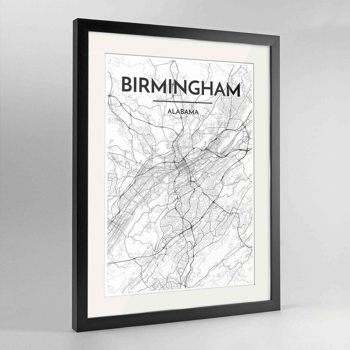Framed Birmingham - Alabama Map Art Print 24x36&quot; Contemporary Black frame Point Two Design Group