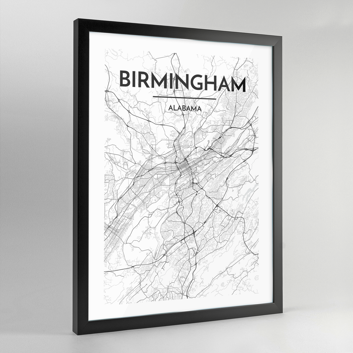 Birmingham, Alabama Map Art Print - Framed