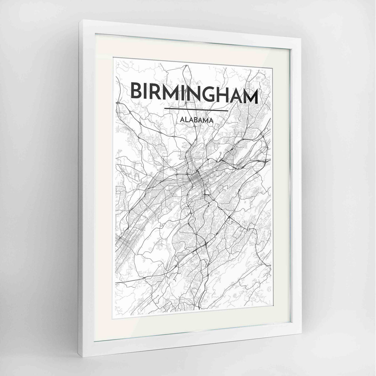 Framed Birmingham - Alabama Map Art Print 24x36&quot; Contemporary White frame Point Two Design Group