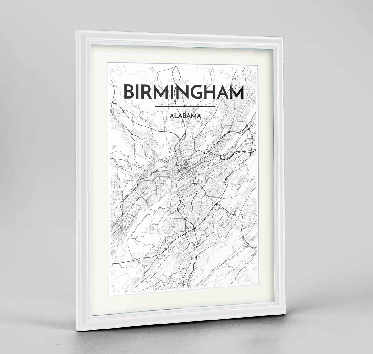 Framed Birmingham - Alabama Map Art Print 24x36&quot; Traditional White frame Point Two Design Group
