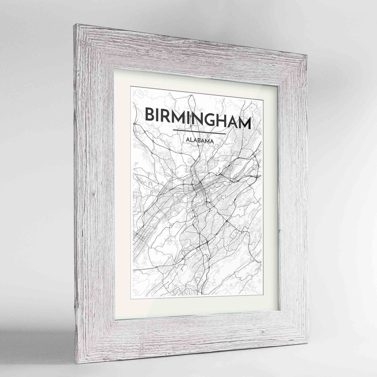Framed Birmingham - Alabama Map Art Print 24x36&quot; Western White frame Point Two Design Group