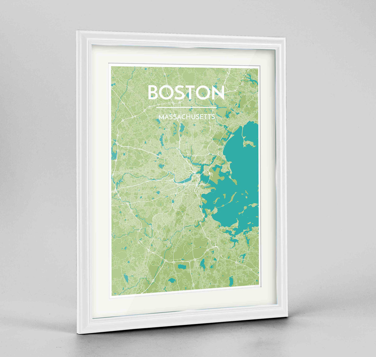 Framed Boston Map Art Print 24x36&quot; Traditional White frame Point Two Design Group
