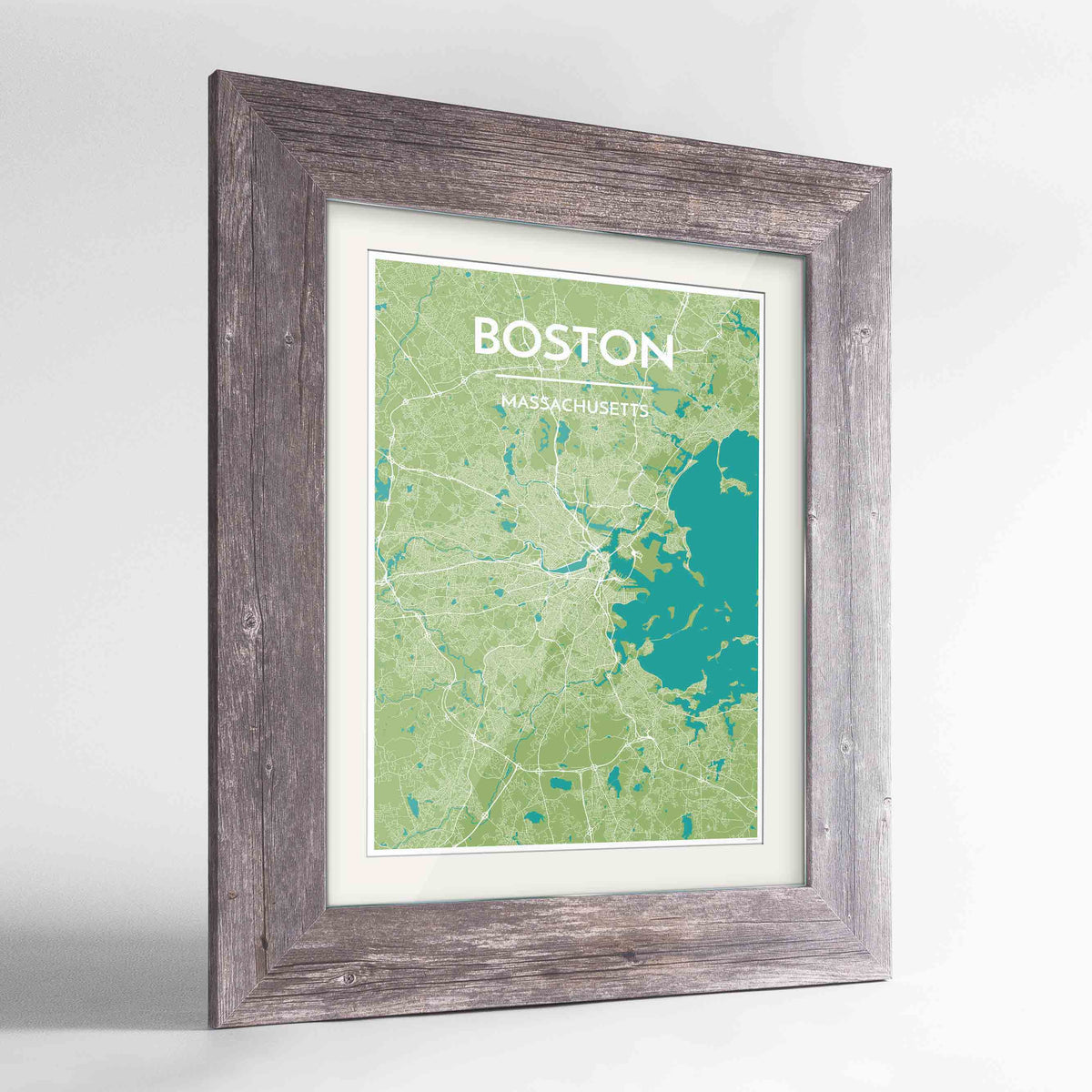 Framed Boston Map Art Print 24x36&quot; Western Grey frame Point Two Design Group