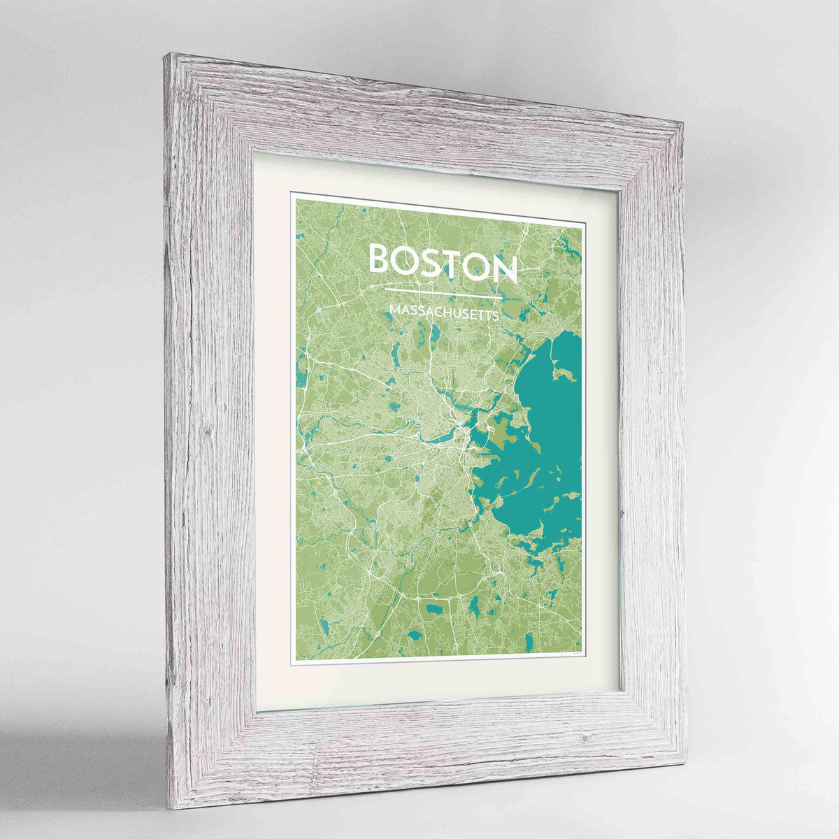 Framed Boston Map Art Print 24x36&quot; Western White frame Point Two Design Group